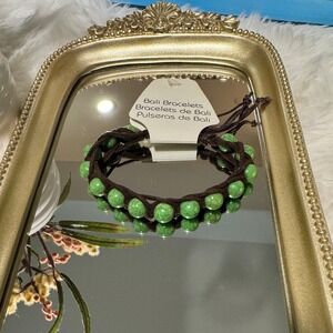 Bali Green Beaded Bracelet Adjustable Boho Handmade Cord Bracelet